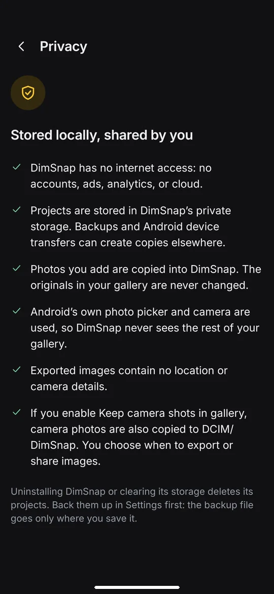 DimSnap: Private and offline