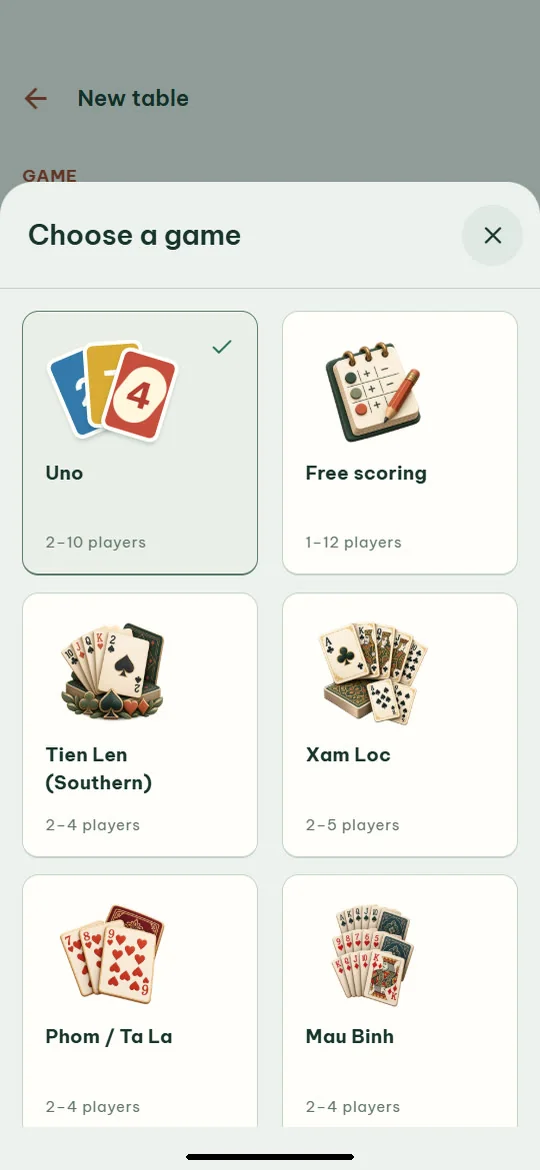 Card Scores: Choose a game