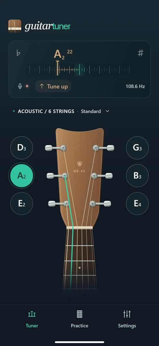 Guitar Tuner: Follow the pitch as you tune