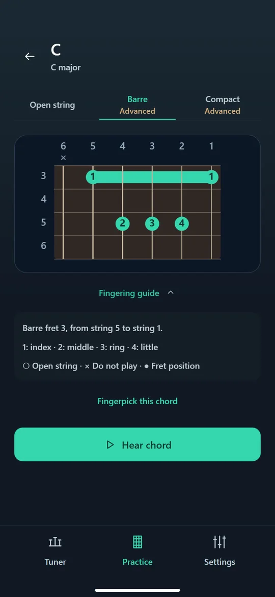 Guitar Tuner: Explore alternative chord shapes