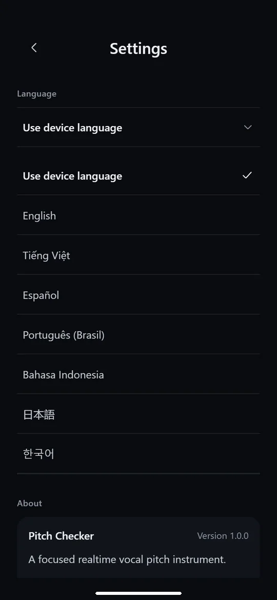 Pitch Checker: Available in seven languages