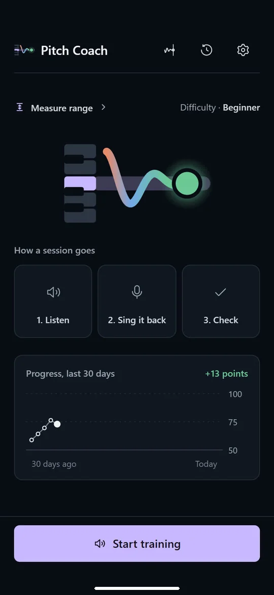 Pitch Coach: Listen, sing, check