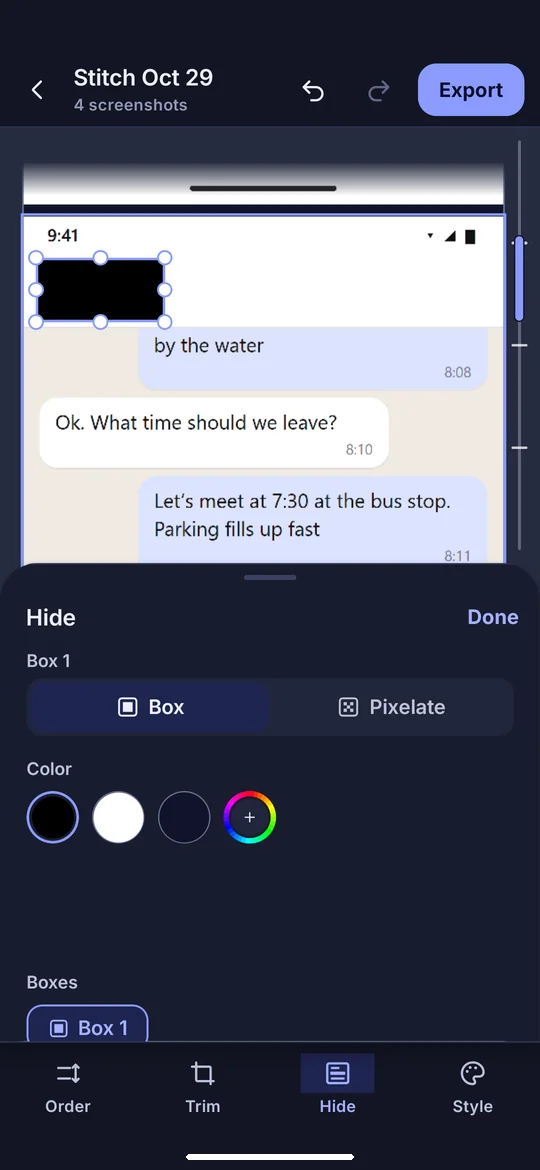 StitchFlow: Hide names before sharing