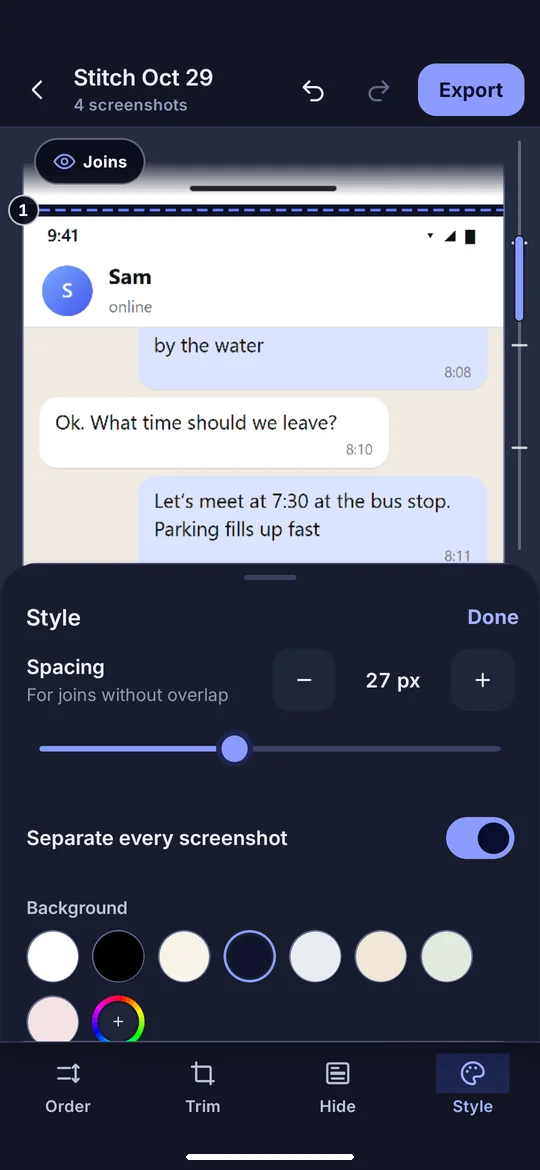 StitchFlow: Separate shots, pick a background