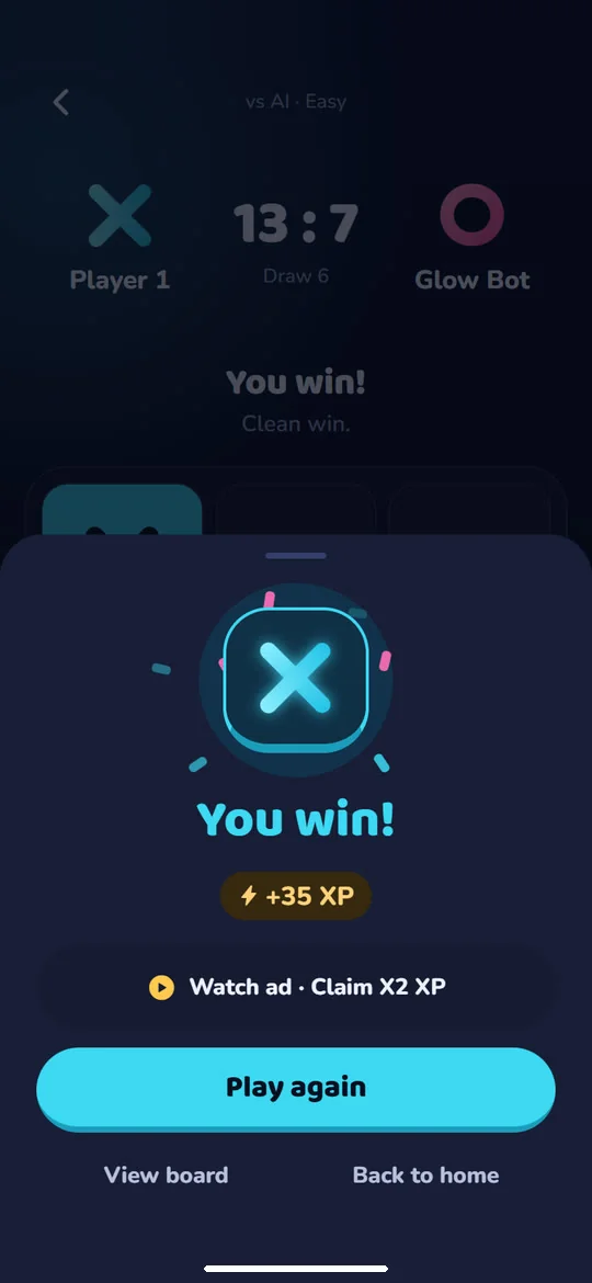 Tic Tac Toe: Every win earns XP